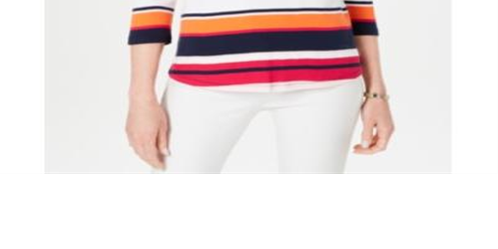 Charter Club Petite Cotton Striped Boat-Neck Top Pink Size Petite L