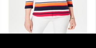 Charter Club Petite Cotton Striped Boat-Neck Top Pink Size Petite L