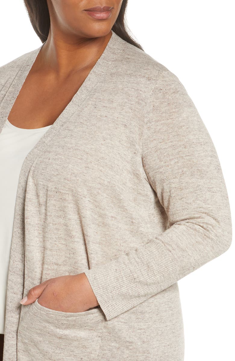 Eileen Fisher Women's Plus Long Linen Cardigan Beige Size 2X