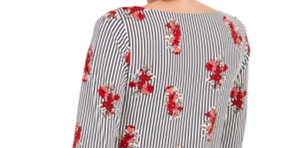 Charter Club Women's Petite Floral-Striped Ruffled-Sleeve Top  White Size Petite XL