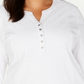 Karen Scott Plus Cotton Eyelet Henley Top -Brown- Size 2XL
