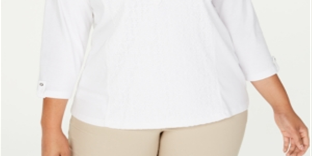 Karen Scott Plus Cotton Eyelet Henley Top -Brown- Size 2XL