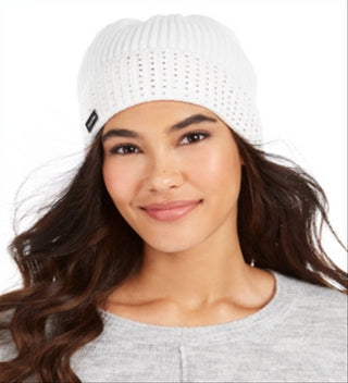 Calvin Klein Women's Studded Beanie Pearl White One Size