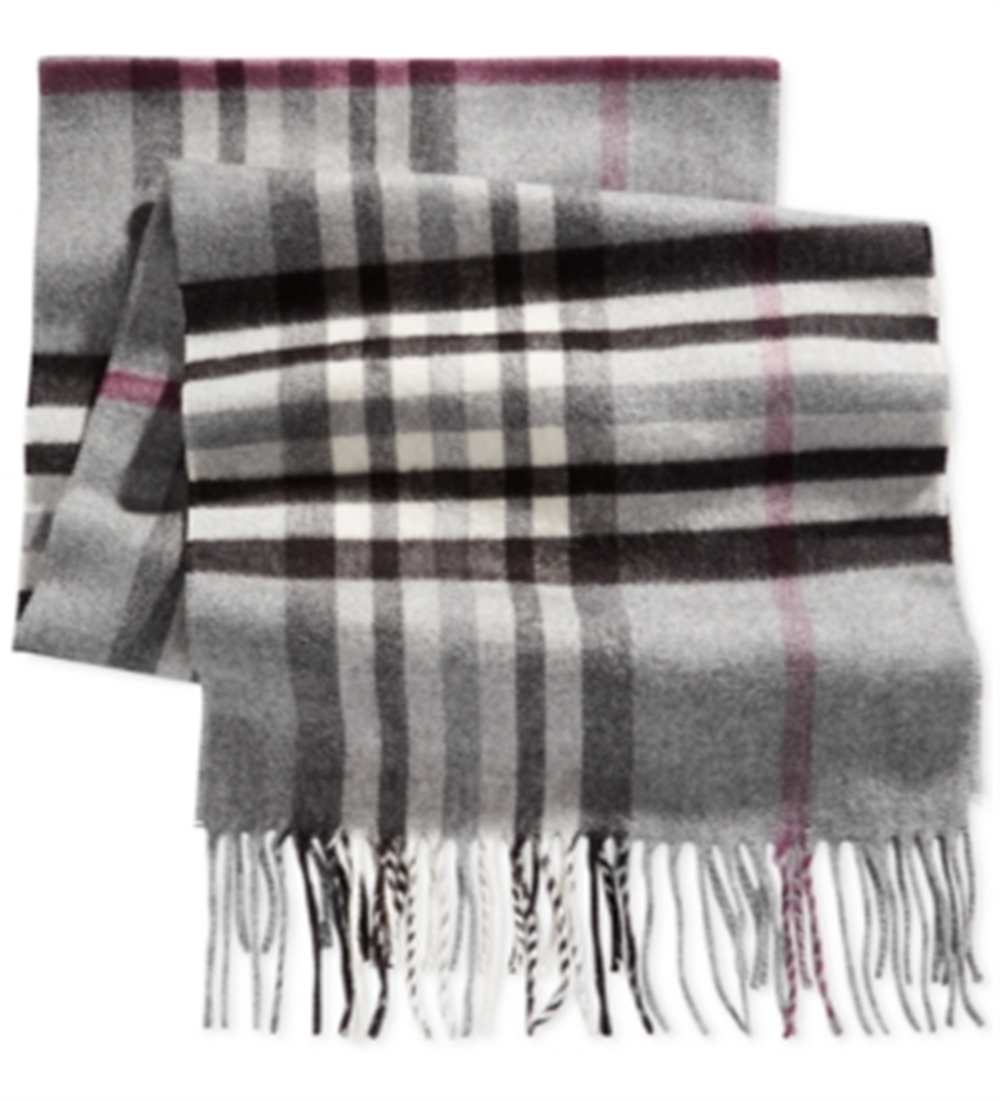 V. Fraas Men's Plaid Fringe Rectangle Scarf Gray One Size
