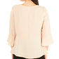 NY Collection Women's 3/4 Sleeve Peplum Top with Trim Beige Size Large