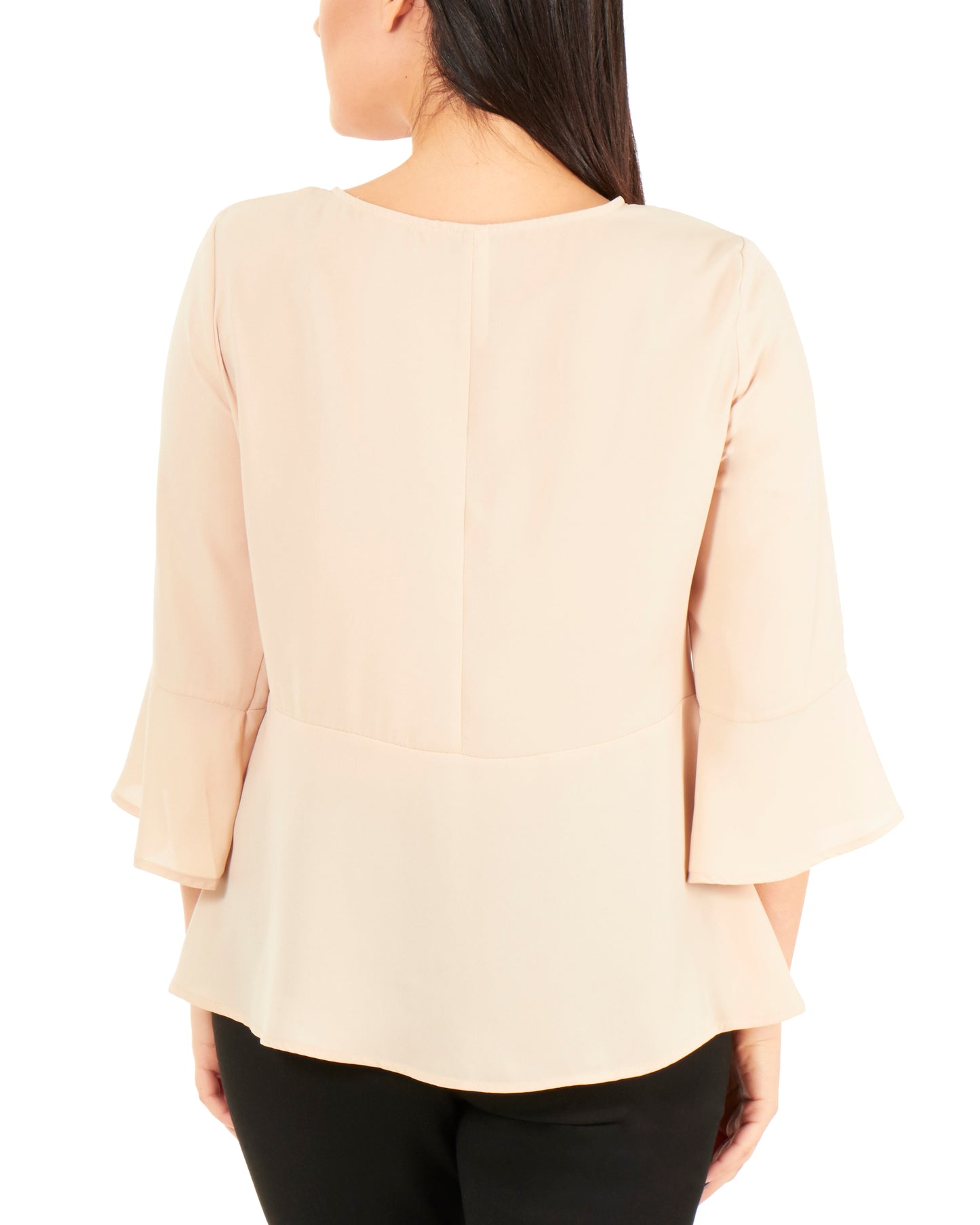 NY Collection Women's 3/4 Sleeve Peplum Top with Trim Beige Size Large