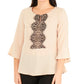 NY Collection Women's 3/4 Sleeve Peplum Top with Trim Beige Size Large