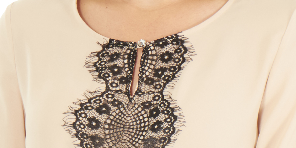 NY Collection Women's 3/4 Sleeve Peplum Top with Trim Beige Size Large