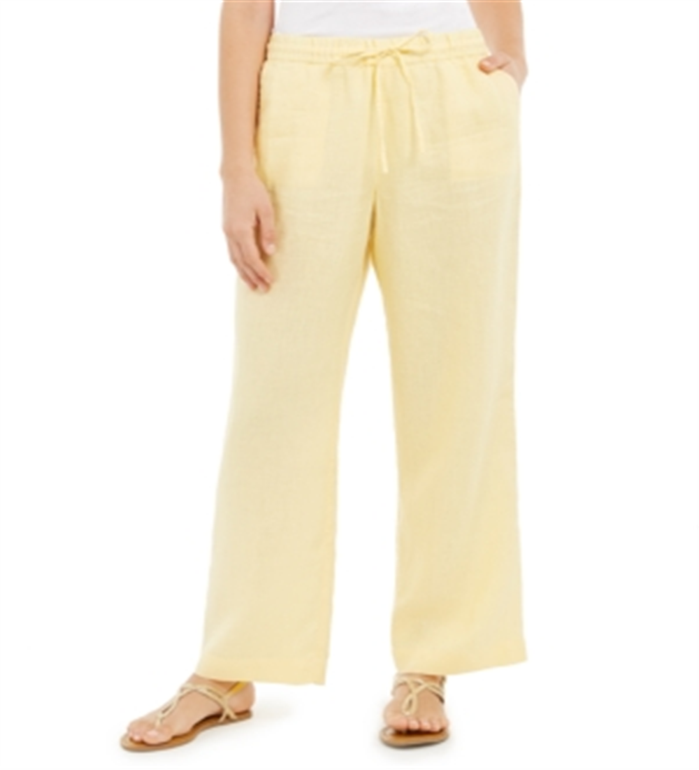 Charter Club Women's Linen Drawstring-Waist Pants  Yellow Size XL