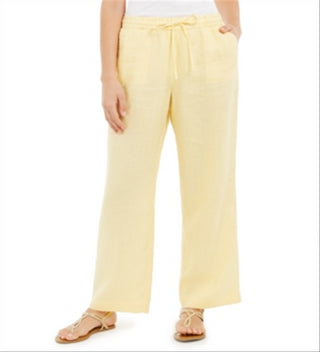 Charter Club Women's Linen Drawstring-Waist Pants  Yellow Size XL