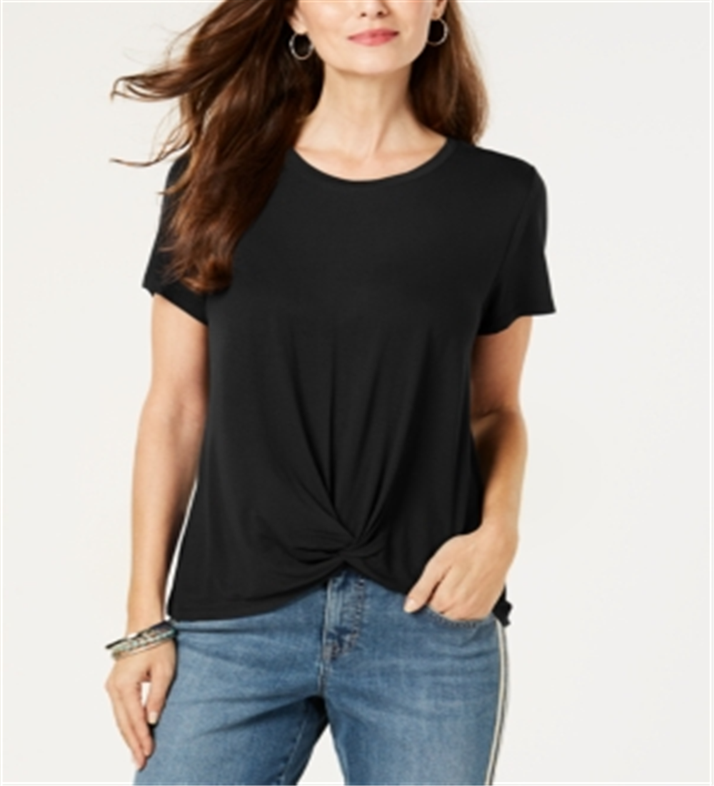 Style & Co Women's Twist-Front Top  - Deep Black Black Size XS