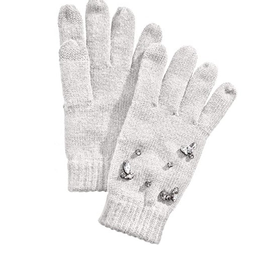 INC Women's Gemstone-Embellished Tech Soft Gloves White One Size