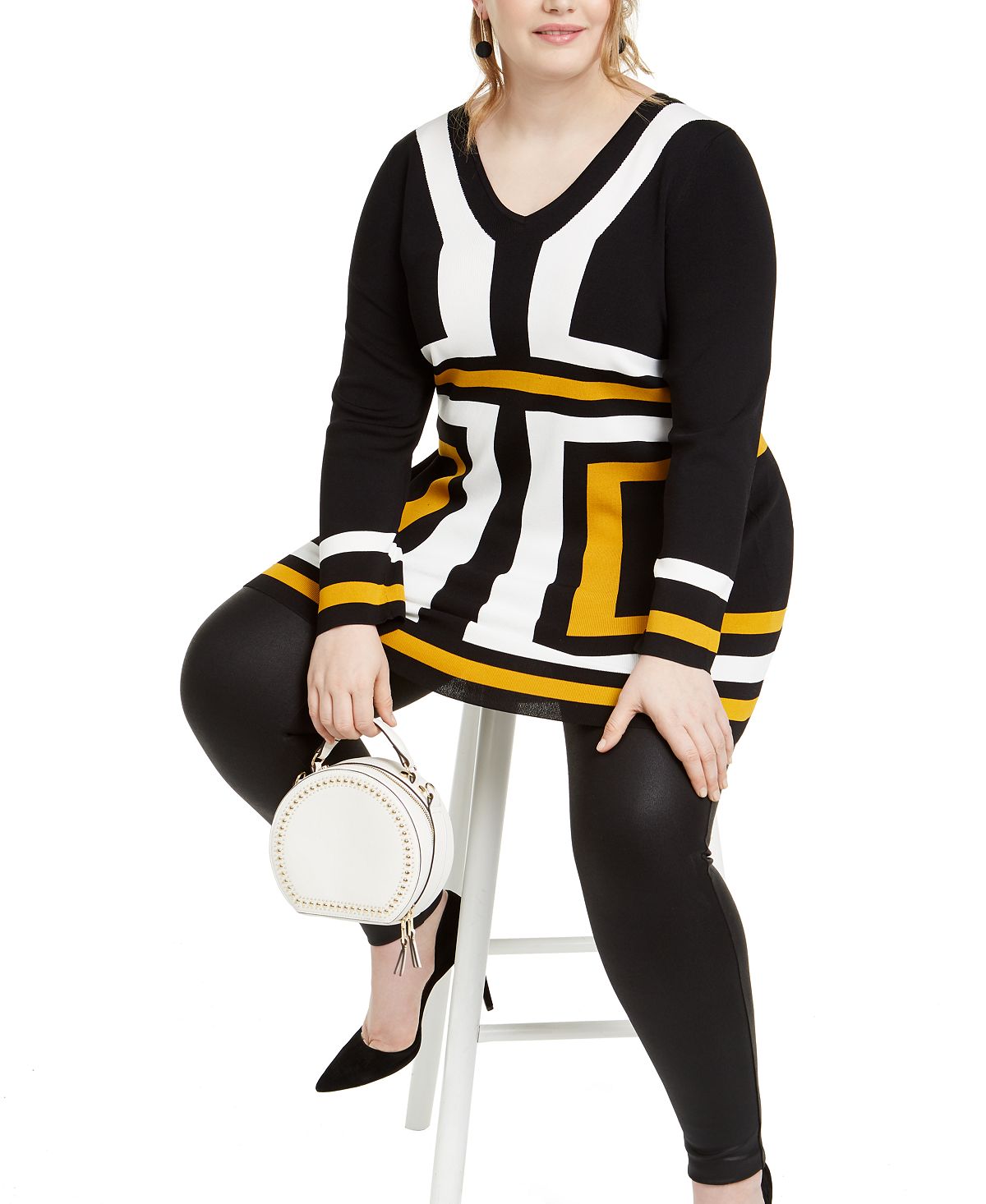 INC Women's Plus Colorblocked Tunic -Black Size -0X