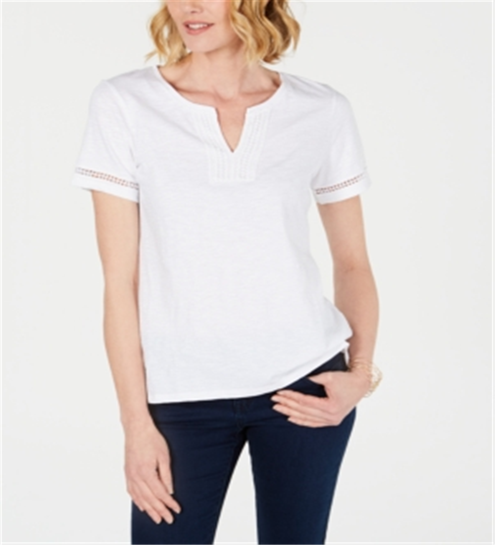 Charter Club Women's Split-Neck Cotton Top Bright White Size XXL