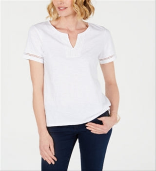 Charter Club Women's Split-Neck Cotton Top Bright White Size XXL