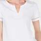 Charter Club Women's Split-Neck Cotton Top Bright White Size XXL