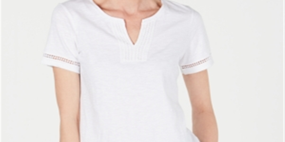 Charter Club Women's Split-Neck Cotton Top Bright White Size XXL