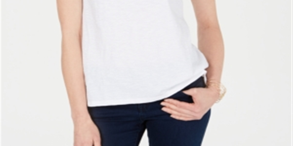 Charter Club Women's Split-Neck Cotton Top Bright White Size XXL