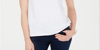 Charter Club Women's Split-Neck Cotton Top Bright White Size XXL