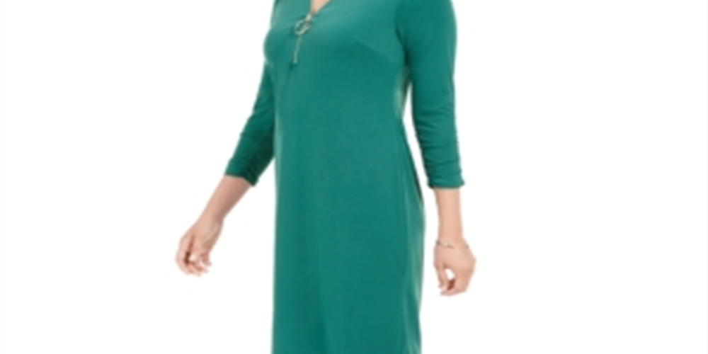JM Collection Women's  Zip-Neck a-Line Dress  Sequoia Green Size XS
