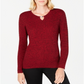 Karen Scott Women's Cable-Knit Keyhole Sweater  New Red Marl Size Medium