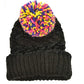 INC International Concepts Women's Chenille Striped Multi-Pom Beanie Hat Black One Size