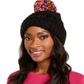 INC International Concepts Women's Chenille Striped Multi-Pom Beanie Hat Black One Size