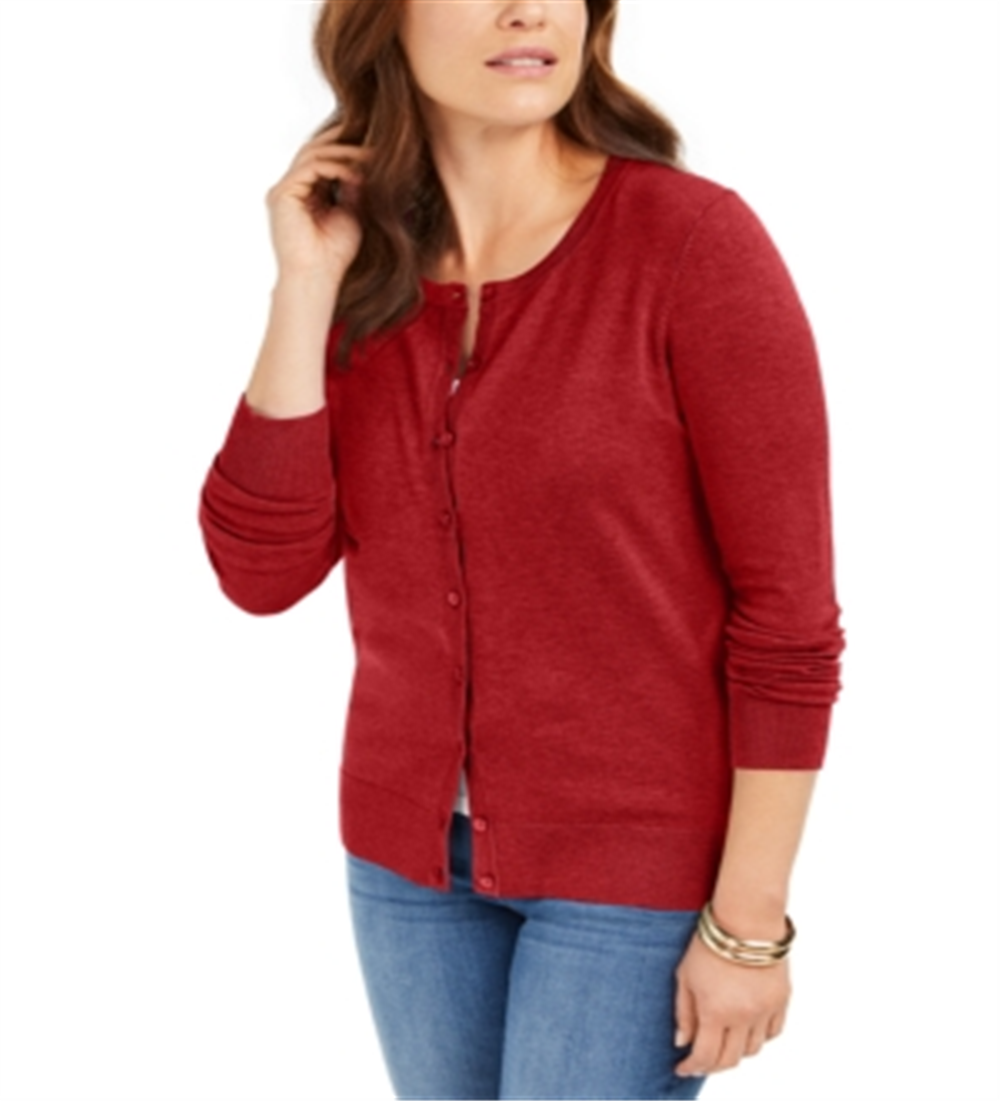 Charter Club Women's  Long-Sleeve Button-Front Cardigan  Red Size 2XL