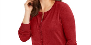 Charter Club Women's  Long-Sleeve Button-Front Cardigan  Red Size 2XL