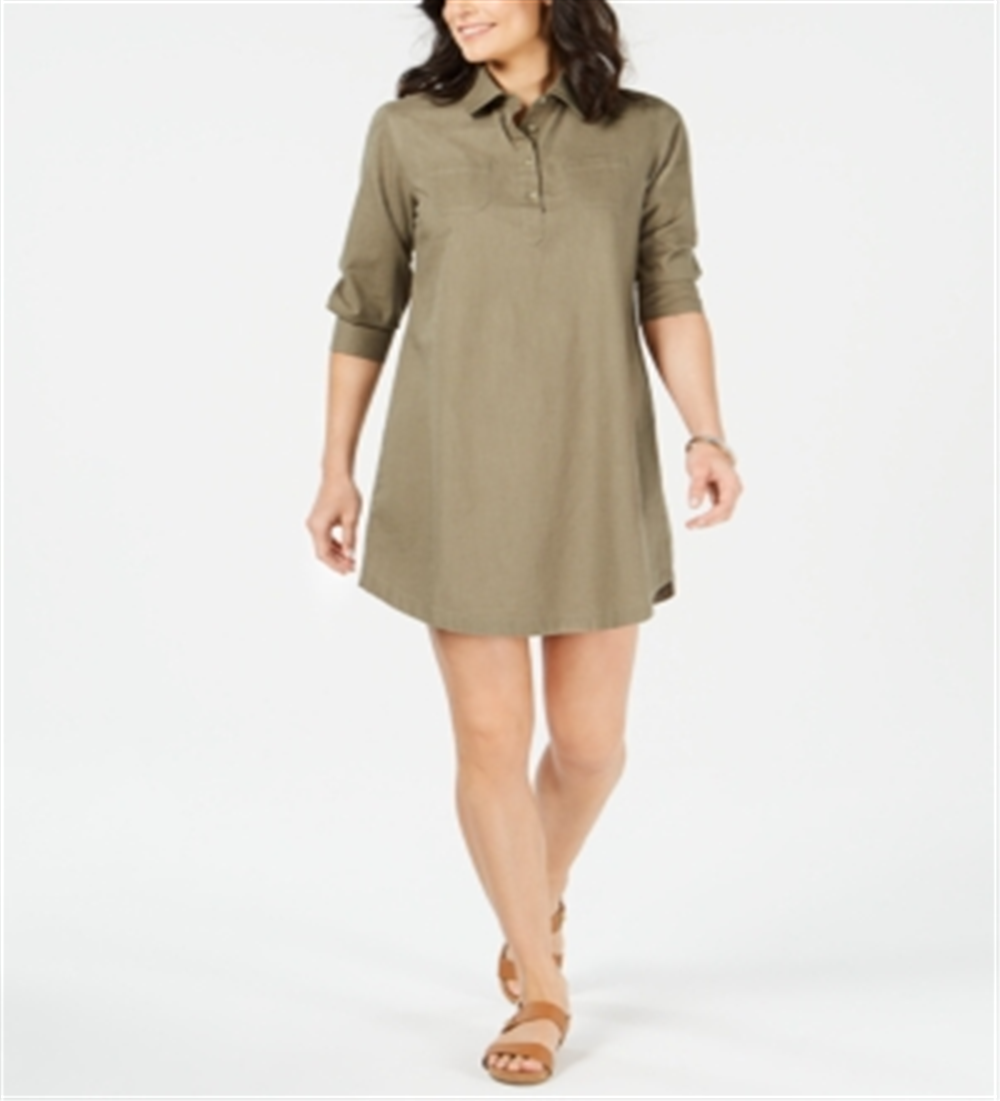 Karen Scott Women's Mini Shirt Dress Green Size X-Small