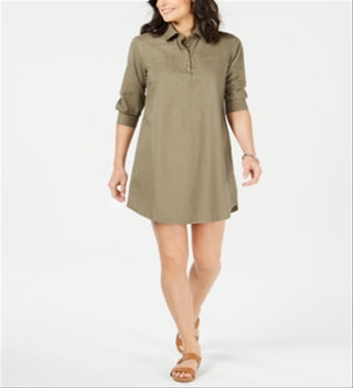 Karen Scott Women's Mini Shirt Dress Green Size X-Small
