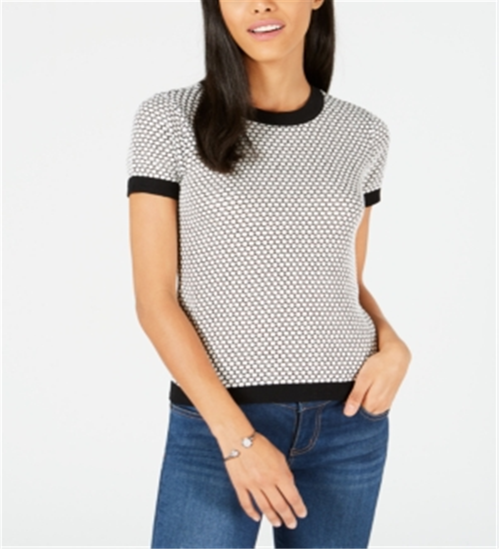 Maison Jules Women's Short-Sleeve Sweater Black Combo Size XL