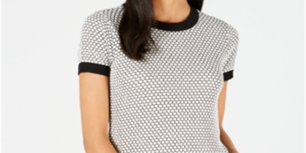 Maison Jules Women's Short-Sleeve Sweater Black Combo Size XL