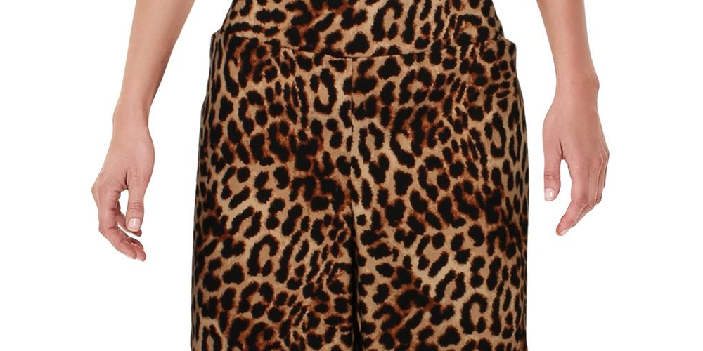 INC International Concepts Women's Plus Animal Print Stretch Dress Shorts Brown Size 20W