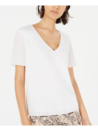 Leyden Women's  Sheer Short Sleeve Scoop Neck Top White Size S