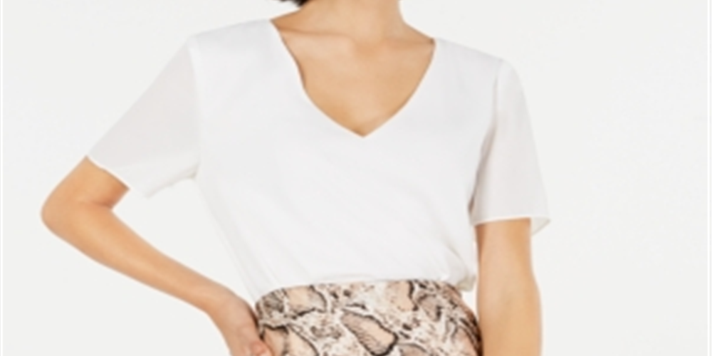 Leyden Women's  Sheer Short Sleeve Scoop Neck Top White Size S