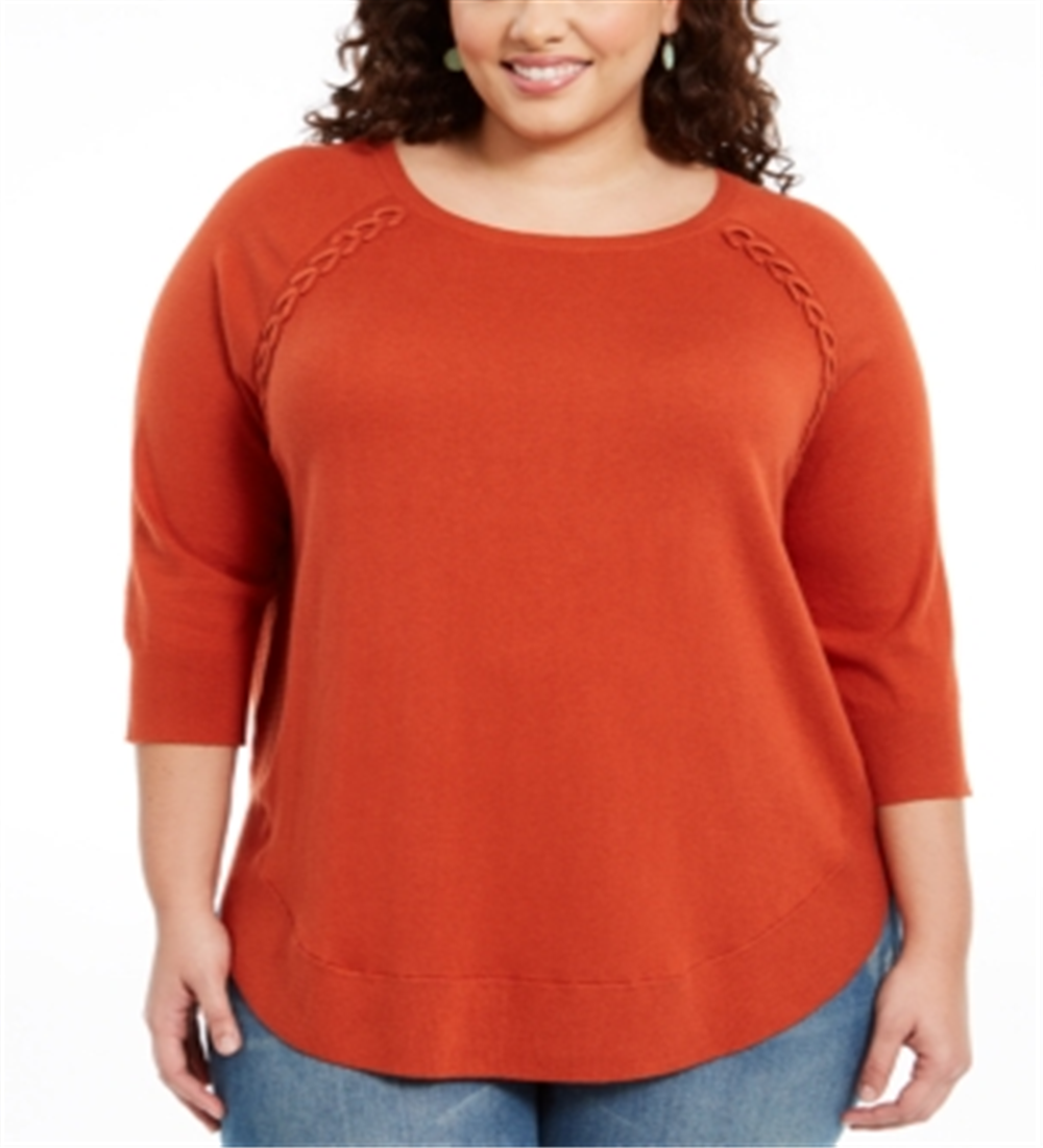 Style & Co Women's  Plus Size Lace-up Chevron-Trim Sweater  Orange Size 2X