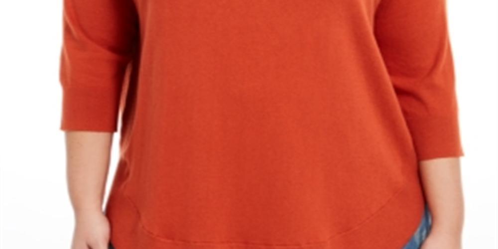 Style & Co Women's  Plus Size Lace-up Chevron-Trim Sweater  Orange Size 2X