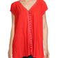 Free People Women's  Short Sleeve with Buttons Peplum Top Red Size Small