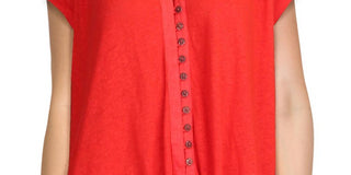 Free People Women's  Short Sleeve with Buttons Peplum Top Red Size Small