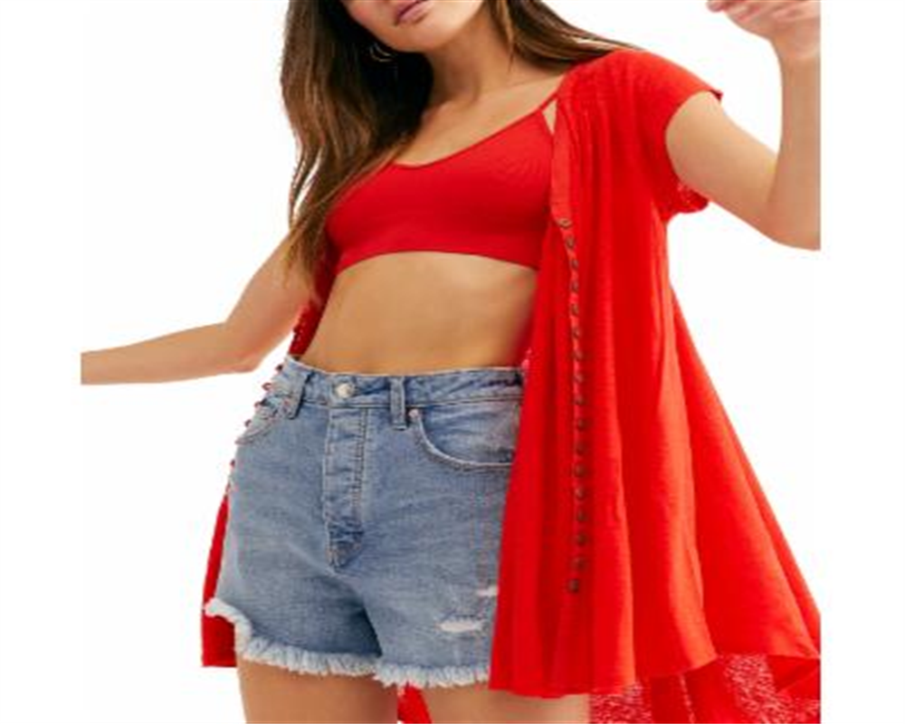 Free People Women's  Short Sleeve with Buttons Peplum Top Red Size Small