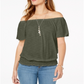 Style & Co Women's Convertible Off-the-Shoulder Top  Green Size Small