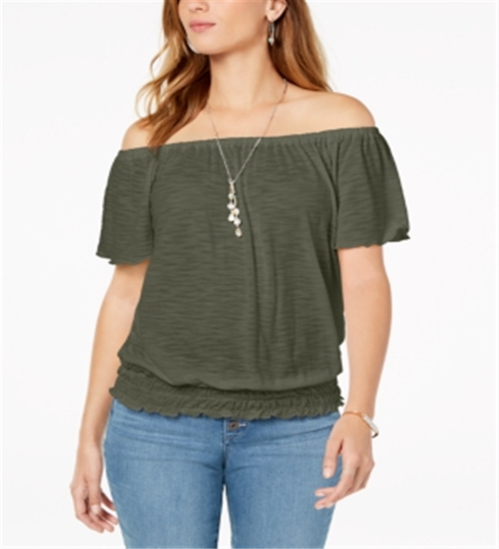 Style & Co Women's Convertible Off-the-Shoulder Top  Green Size Small