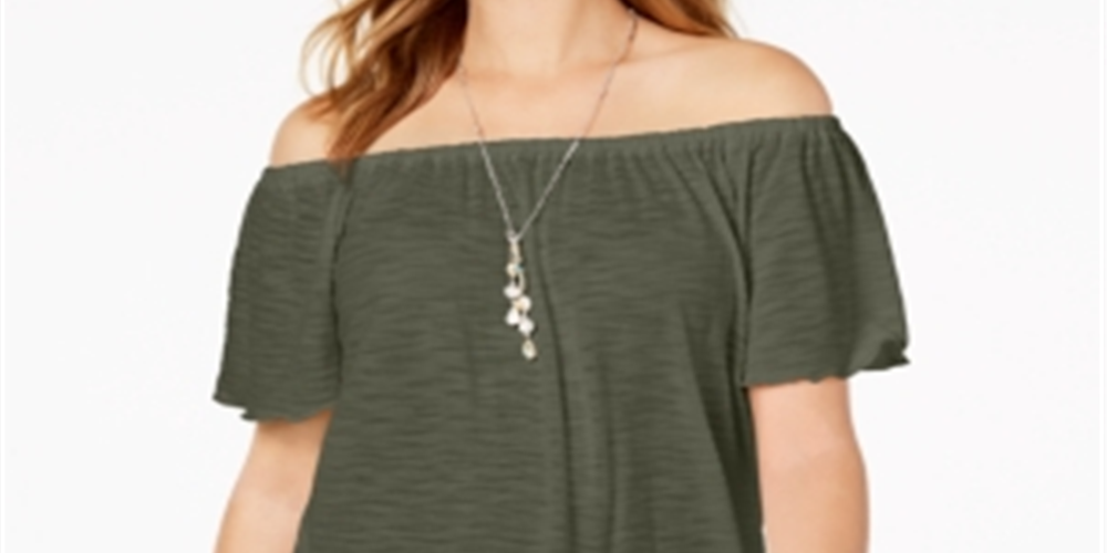 Style & Co Women's Convertible Off-the-Shoulder Top  Green Size Small