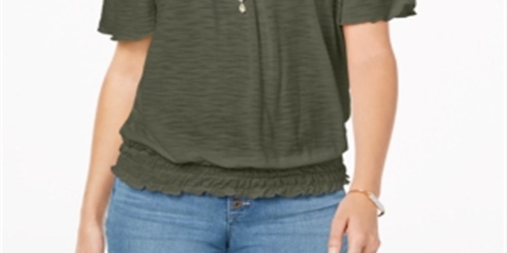 Style & Co Women's Convertible Off-the-Shoulder Top  Green Size Small