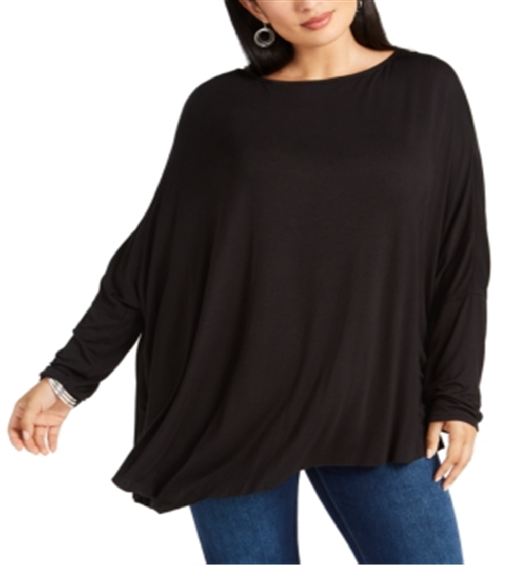 Ny Collection Women's Plus Size Boat-Neck Asymmetrical Top Black Size 2X