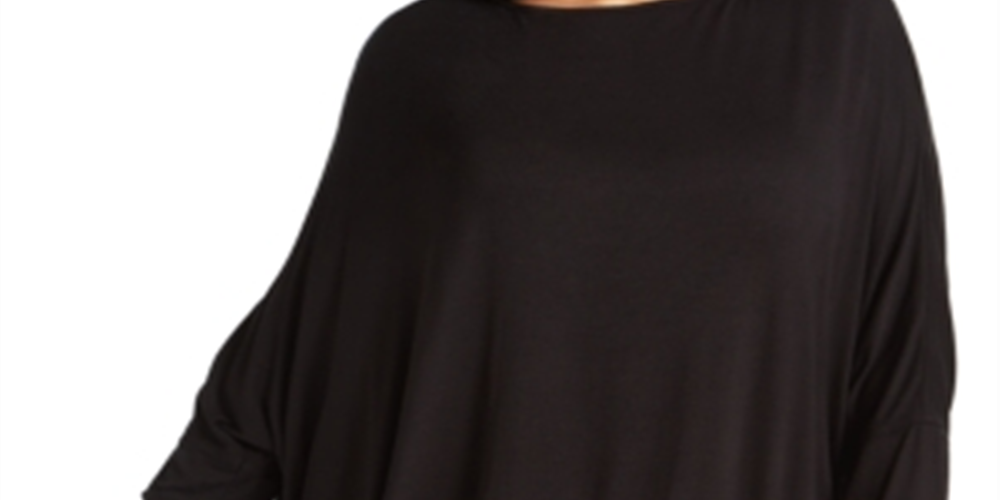Ny Collection Women's Plus Size Boat-Neck Asymmetrical Top Black Size 2X