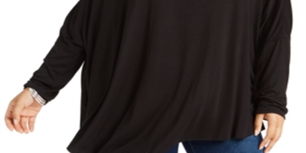Ny Collection Women's Plus Size Boat-Neck Asymmetrical Top Black Size 2X