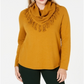 Style & Co Women's  Fringe-Trim Cowlneck Sweater  - Spiced Cumin Yellow Size Small