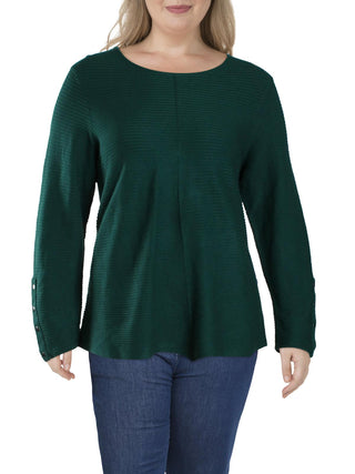 Alfani Plus Size Ribbed Snap-Detail Sweater True Emerald, Size 2X